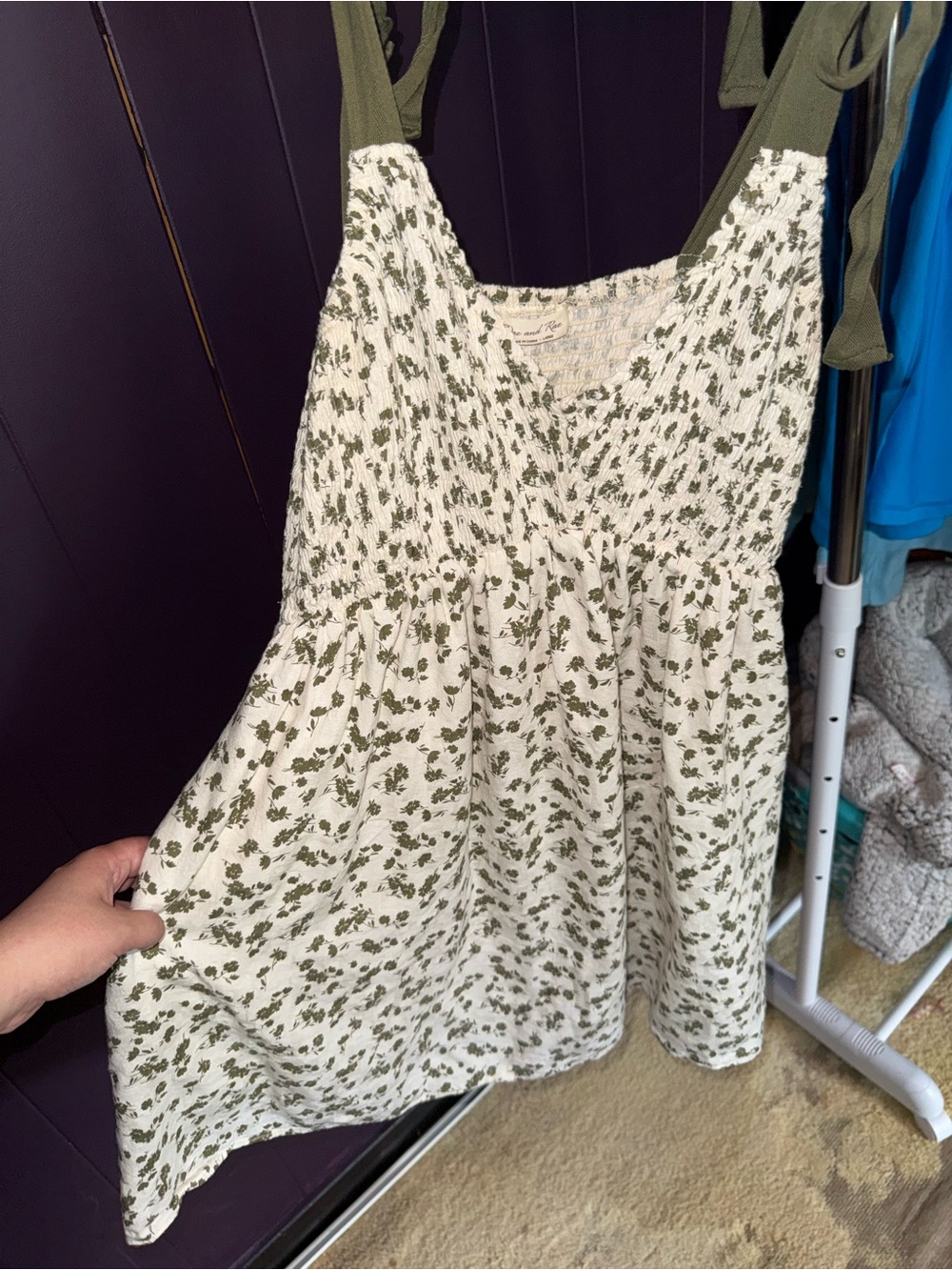 Doe and Rae Floral Smocked Babydoll Mini Dress w/ Pockets Large Cottagecore